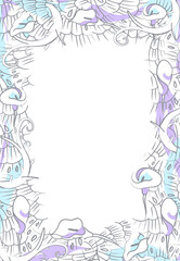 Floral Calla Lily frame with empty space for text or photo. Greeting card or invitation on white background