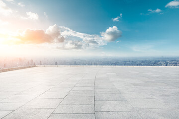 Empty floor and modern city skyline with buildings in Shanghai,China.High angle view.