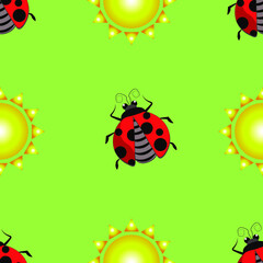 Ladybug  and sun seamless pattern. Vector illustration