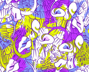 Calla floral seamless pattern. Lily flower feather background in neon colors