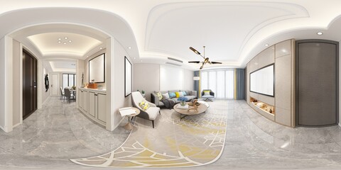 3D RENDER 360 DEGREES OF HOUSE INTERIOR