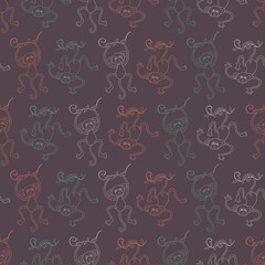 Fototapeta na wymiar Monkey seamless pattern on brown background 