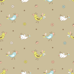 Exotic birds seamless pattern in pale colors