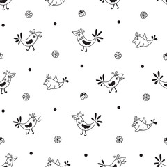 Bird seamless pattern in black and white colors 
