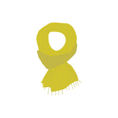 Knitted winter scarf in yellow. Isolated element on white background. Vector illustration