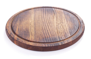 pizza cutting wooden board on white background