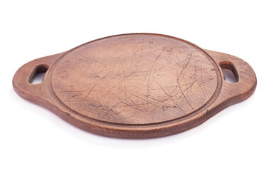 pizza cutting wooden board on white background