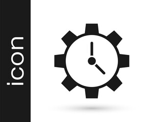 Grey Time Management icon isolated on white background. Clock and gear sign. Productivity symbol. Vector Illustration.
