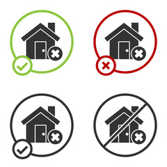 Black House with wrong mark icon isolated on white background. Home and close, delete, remove symbol. Circle button. Vector Illustration.