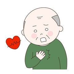 Elderly man suffering from heart disease. Vector illustration isolated on white background.
