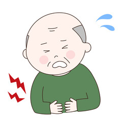 年配の男性　腹痛　胃痛　イラスト