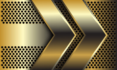 Abstract double golden arrow direction on circle mesh pattern design modern luxury futuristic background vector illustration.