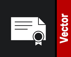 White Certificate template icon isolated on black background. Achievement, award, degree, grant, diploma concepts. Vector Illustration.