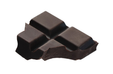 Piece of delicious dark chocolate isolated on white