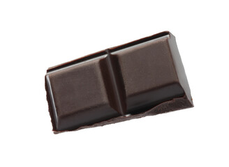 Piece of delicious dark chocolate isolated on white