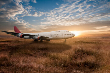 airplane at sunset