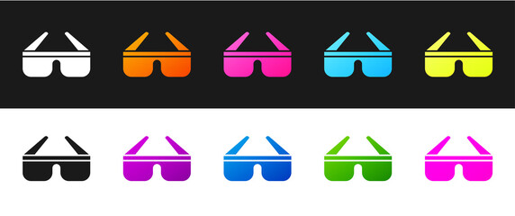 Set 3D cinema glasses icon isolated on black and white background. Vector Illustration.