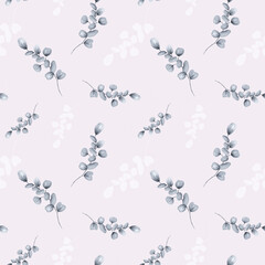 Watercolor sprigs of eucalyptus, watercolor seamless pattern