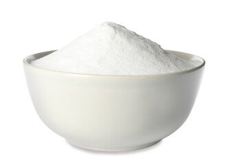 Baking soda in ceramic bowl isolated on white