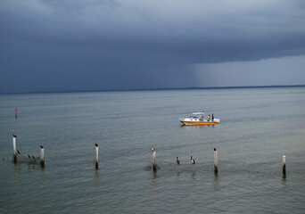 Fototapeta na wymiar Fishing in Captiva Island Florida in the rain