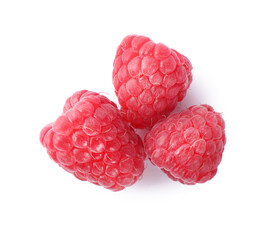 Delicious fresh ripe raspberries isolated on white, top view