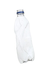 Empty crumpled bottle isolated on white. Plastic recycling