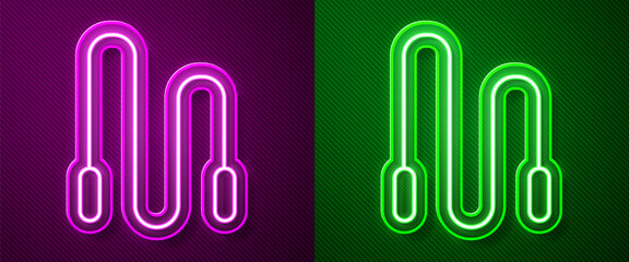 Glowing neon line Jump rope icon isolated on purple and green background. Skipping rope. Sport equipment. Vector Illustration.