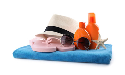 Composition with beach objects on white background