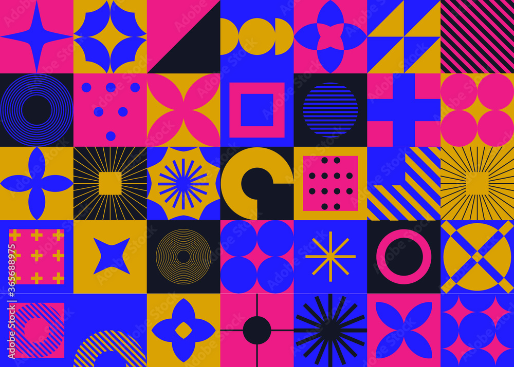 Aufkleber modern geometric seamless pattern with bold simple shapes in bauhaus and neo-memphis retrofuturistic