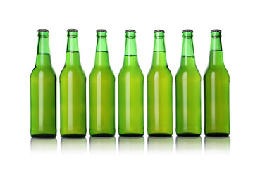 Green bottles with beer isolated on white