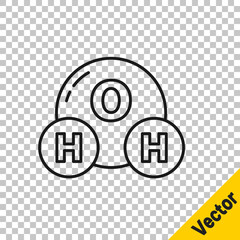 Black line Chemical formula for water drops H2O shaped icon isolated on transparent background. Vector Illustration.