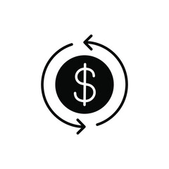 Cashback icon, return money. Cash back rebate, Reinvest earning, chargeback, Dollar coin with arrow, credit payment tax exchange simple solid style Vector illustration Design, white background EPS10