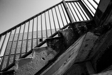 Leeds/England 15.05.2018:Leeds North England Brutalist architecture. Stair well in black and white