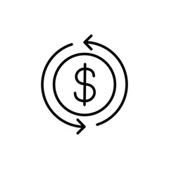 Cashback icon, return money. Cash back rebate, Reinvest earning, chargeback, Dollar coin with arrow, credit payment tax exchange, simple thin line Vector illustration Design On white background EPS10