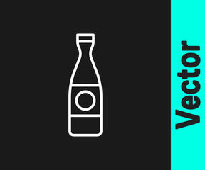 White line Beer bottle icon isolated on black background. Vector Illustration.
