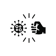 Fist kicking, fist kick by bacteria for protect virus, punching hands to fight coronavirus icon. Conquer infection disease with hand fist attack solid Vector illustration design white background EPS10