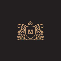 Coat Of Arms Lion Majestic Logo With Luxury. Icon.  Vector Illustration