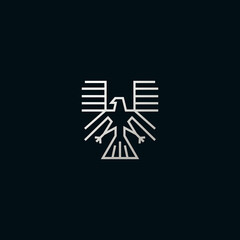 Line Eagle Logo With Luxury, Silver Colour Isolated In Black Background. Vector Illustration
