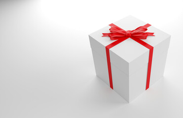 white gift box with red ribbon and bow 3d illustration