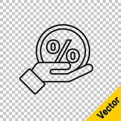 Black line Discount percent tag icon isolated on transparent background. Shopping tag sign. Special offer sign. Discount coupons symbol. Vector Illustration.