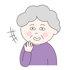 Elderly woman with mean expression. Vector illustration isolated on white background.