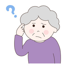 Woman getting forgetful in her old age. Vector illustration isolated on white background.
