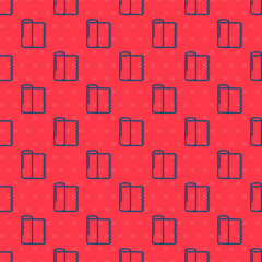 Blue line Textile fabric roll icon isolated seamless pattern on red background. Roll, mat, rug, cloth, carpet or paper roll icon. Vector Illustration.