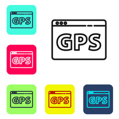 Black line Gps device with map icon isolated on white background. Set icons in color square buttons. Vector Illustration.