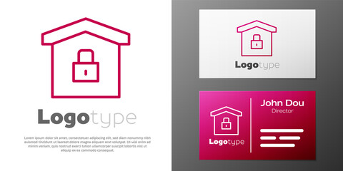 Logotype line House under protection icon isolated on white background. Home and lock. Protection, safety, security, protect, defense concept. Logo design template element. Vector Illustration.