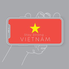 Hand holding smartphone with national flag and encouraging message : Vector Illustration