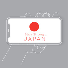 Hand holding smartphone with national flag and encouraging message : Vector Illustration