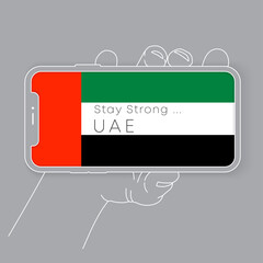 Hand holding smartphone with national flag and encouraging message : Vector Illustration