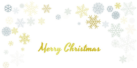 Fototapeta premium Christmas snowflakes background with place for text. Winter gold and silver snow minimal decoration on white, greeting card. New Year Holidays subtle backdrop. Vector illustration EPS 10