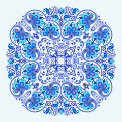 Vector blue decorative floral ethnic illustration